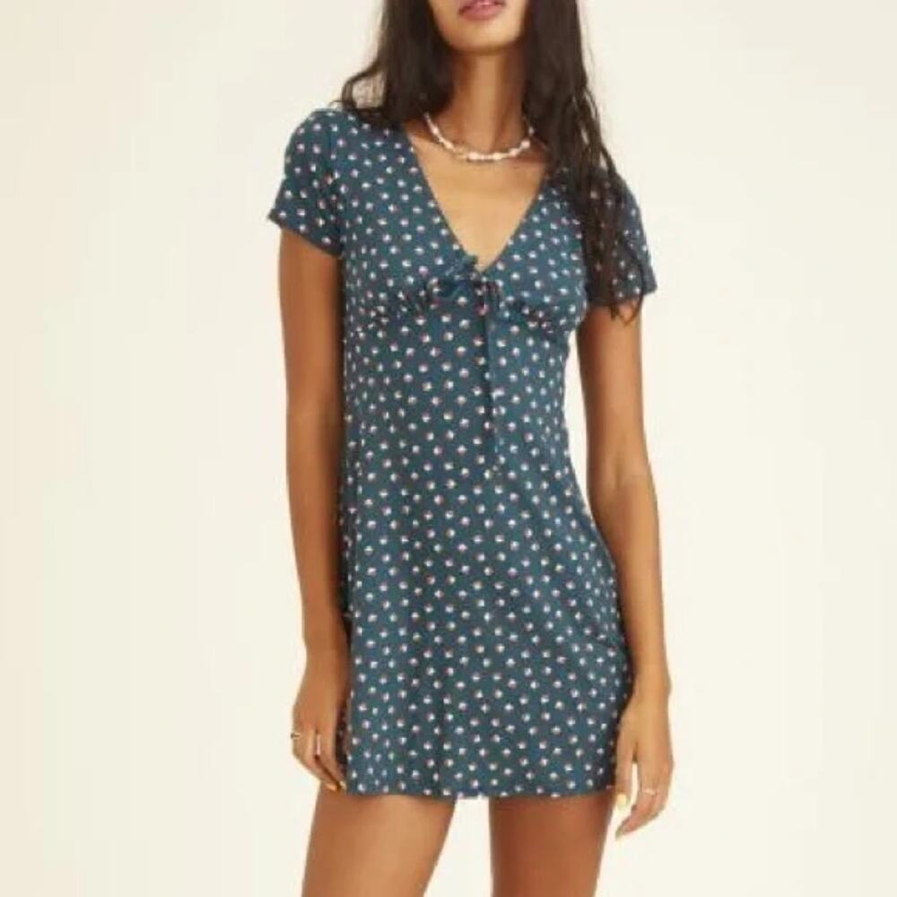 Urban Outfitters Becca Plunging Tie-front Mini Dress Teal Red Casual Summer M